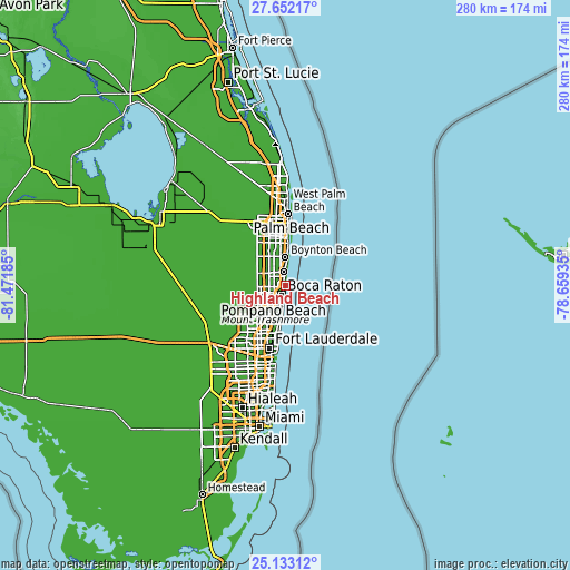 Topographic map of Highland Beach