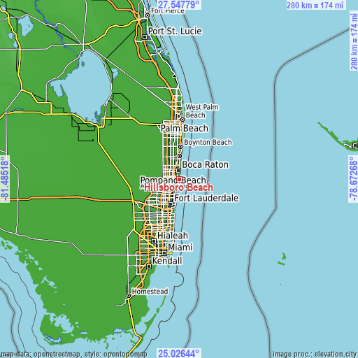 Topographic map of Hillsboro Beach