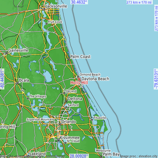 Topographic map of Holly Hill