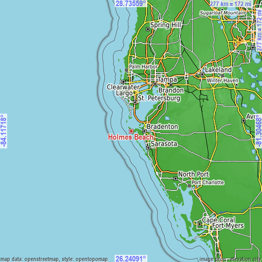 Topographic map of Holmes Beach