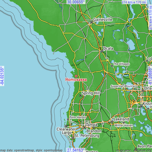 Topographic map of Homosassa