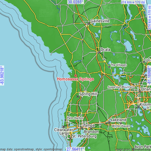 Topographic map of Homosassa Springs