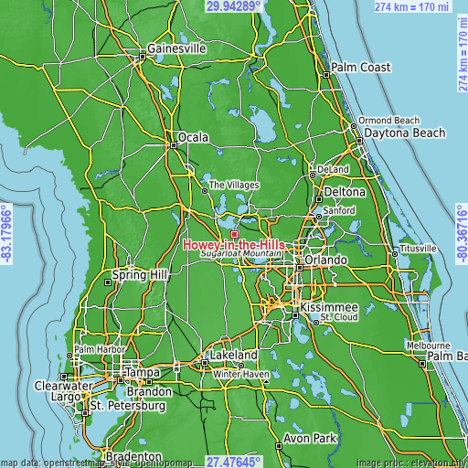 Topographic map of Howey-in-the-Hills