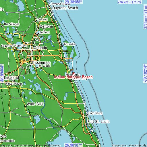 Topographic map of Indian Harbour Beach