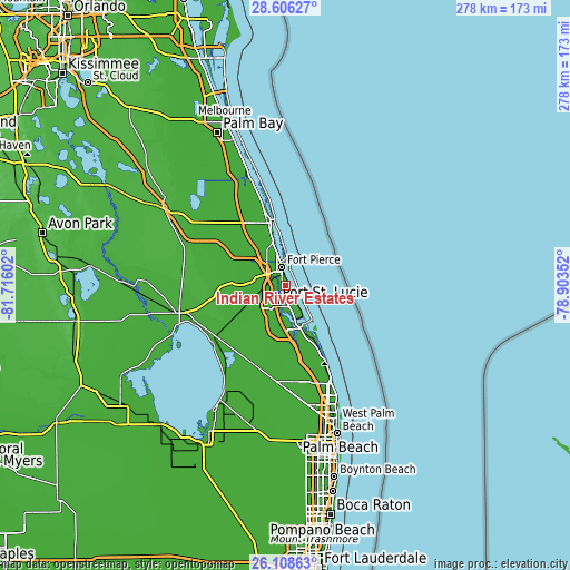 Topographic map of Indian River Estates