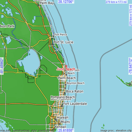 Topographic map of Juno Beach