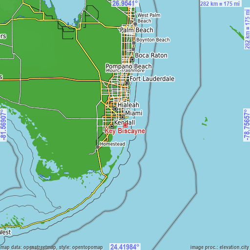 Topographic map of Key Biscayne