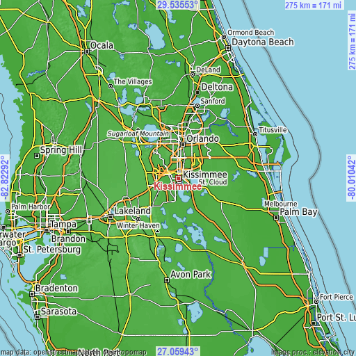 Topographic map of Kissimmee