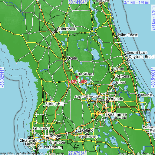 Topographic map of Lady Lake