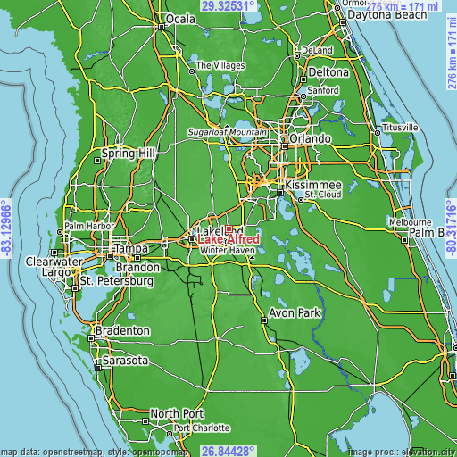 Topographic map of Lake Alfred