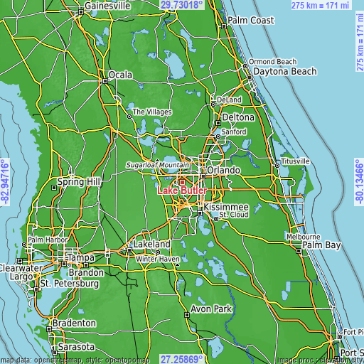 Topographic map of Lake Butler