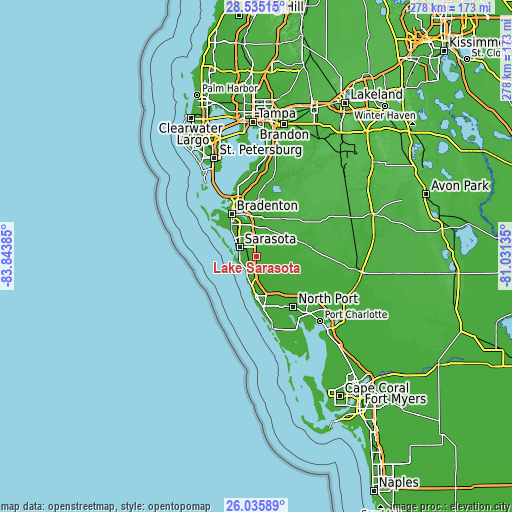 Topographic map of Lake Sarasota