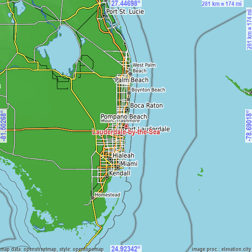 Topographic map of Lauderdale-by-the-Sea