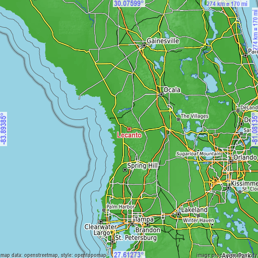 Topographic map of Lecanto