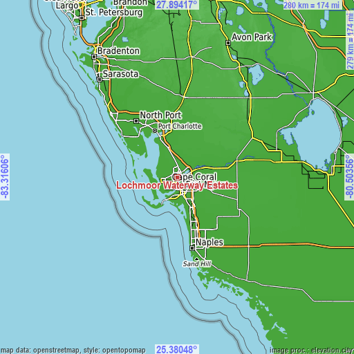 Topographic map of Lochmoor Waterway Estates