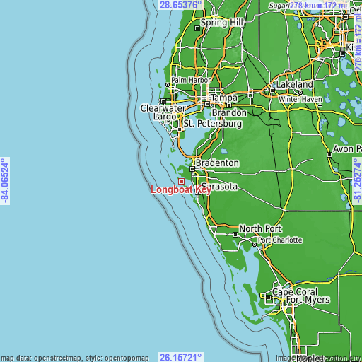 Topographic map of Longboat Key