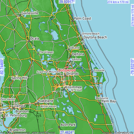 Topographic map of Longwood