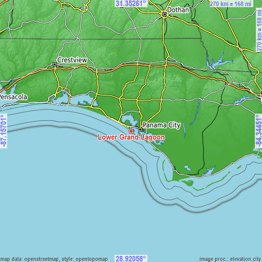 Topographic map of Lower Grand Lagoon