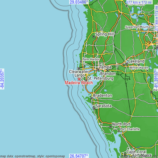 Topographic map of Madeira Beach