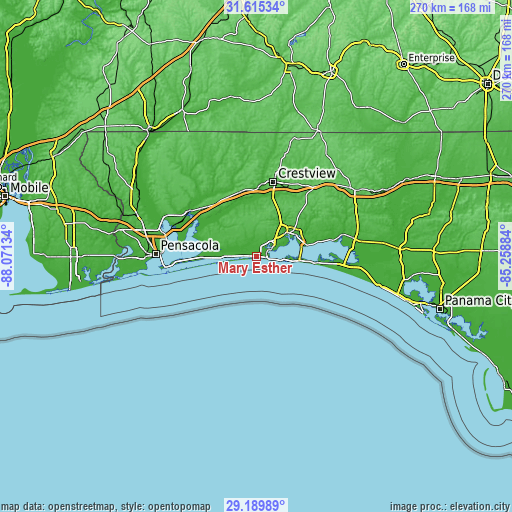 Topographic map of Mary Esther