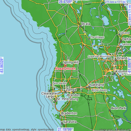 Topographic map of Masaryktown