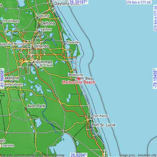 Topographic map of Melbourne Beach