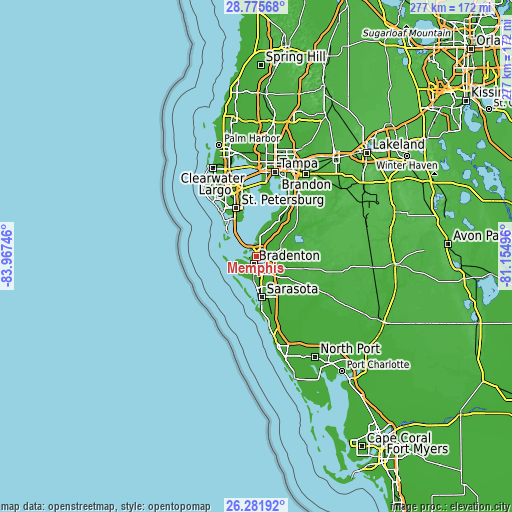 Topographic map of Memphis