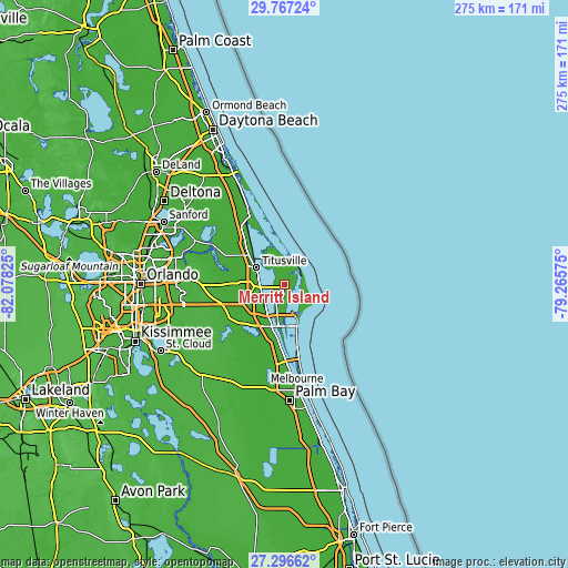 Topographic map of Merritt Island