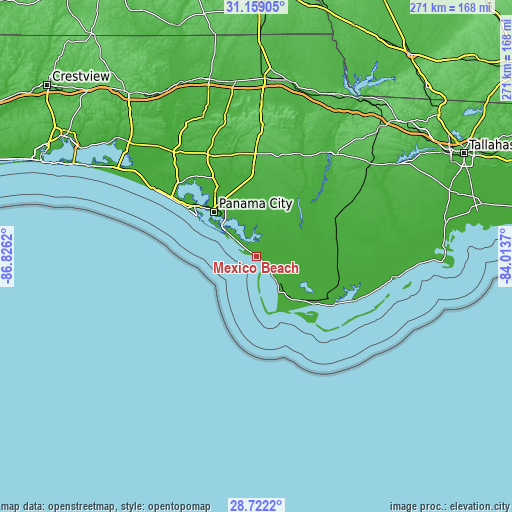 Topographic map of Mexico Beach