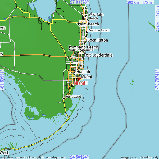 Topographic map of Miami