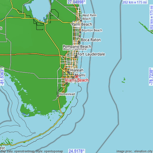 Topographic map of Miami Beach