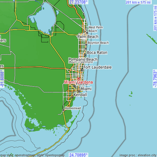 Topographic map of Miami Gardens