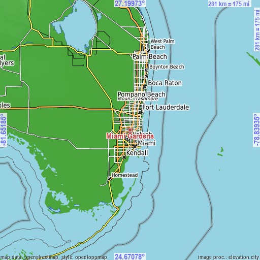Topographic map of Miami Gardens