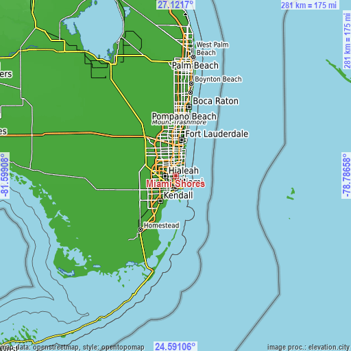 Topographic map of Miami Shores