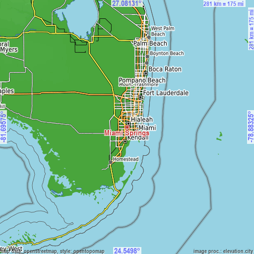 Topographic map of Miami Springs