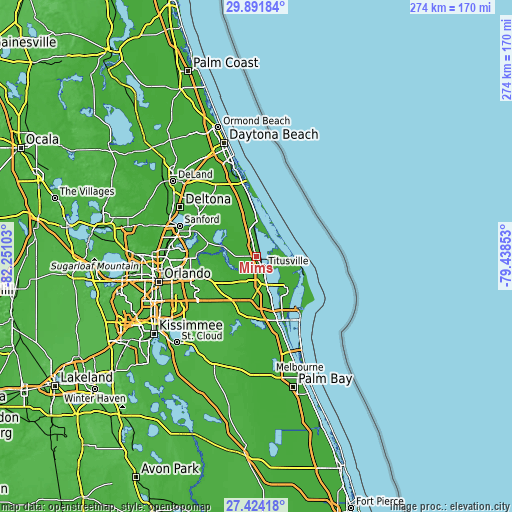 Topographic map of Mims