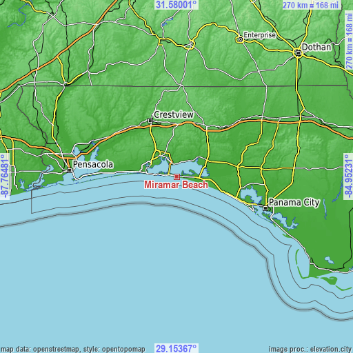 Topographic map of Miramar Beach