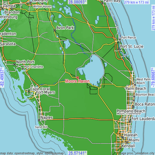 Topographic map of Moore Haven