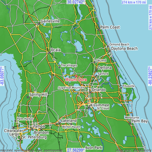 Topographic map of Mount Dora