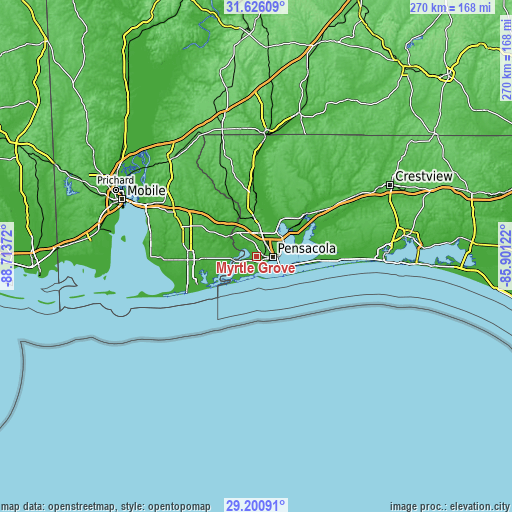 Topographic map of Myrtle Grove