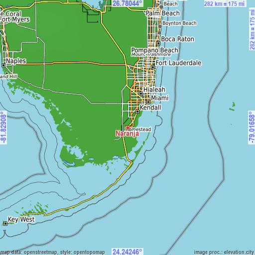 Topographic map of Naranja