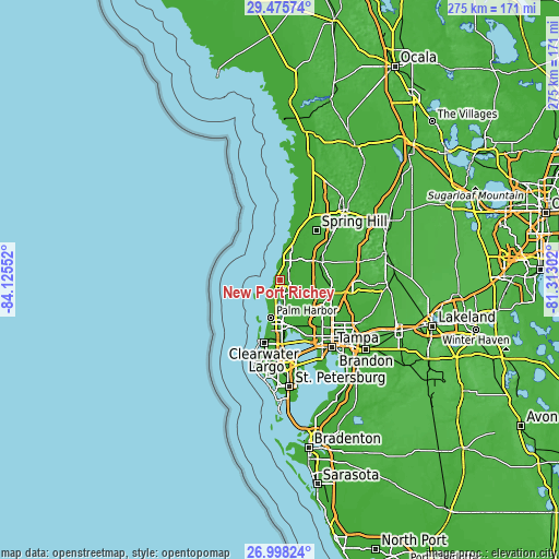 Topographic map of New Port Richey