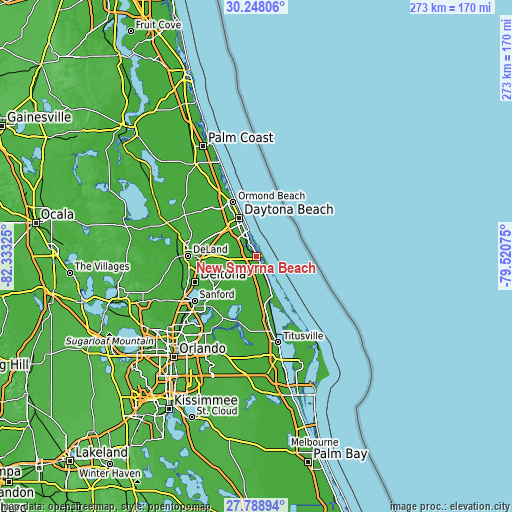 Topographic map of New Smyrna Beach