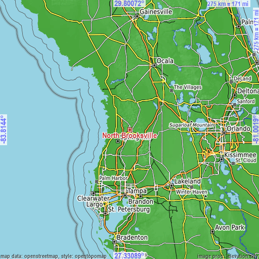 Topographic map of North Brooksville