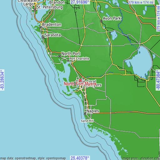 Topographic map of North Fort Myers