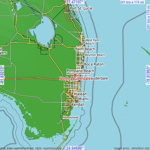 Topographic map of North Lauderdale