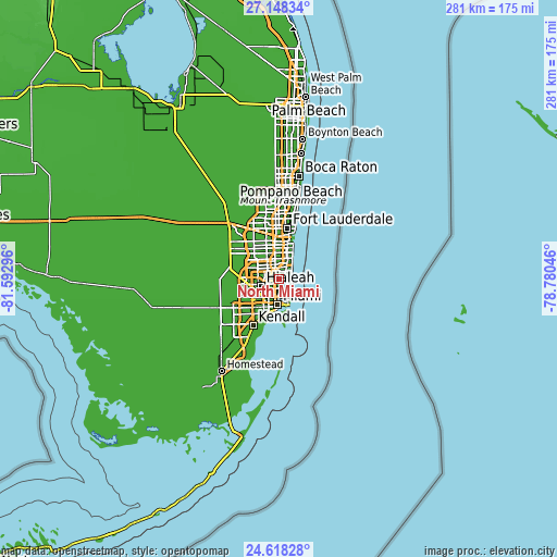 Topographic map of North Miami