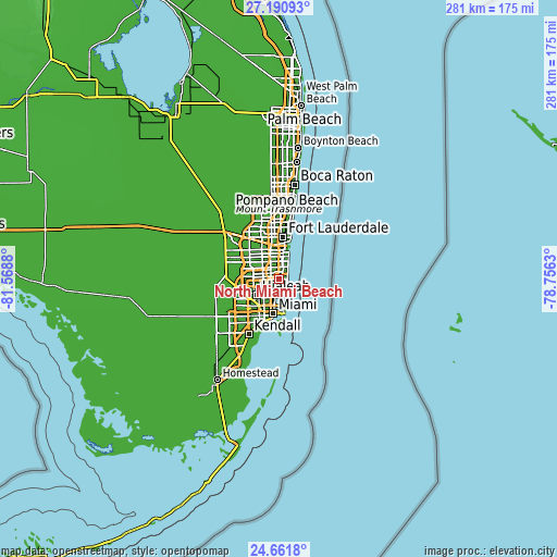 Topographic map of North Miami Beach