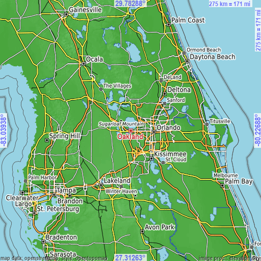 Topographic map of Oakland