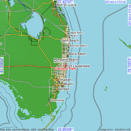 Topographic map of Oakland Park